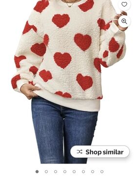 Cozy Heart Print Crewneck Sweater - Red on Cream